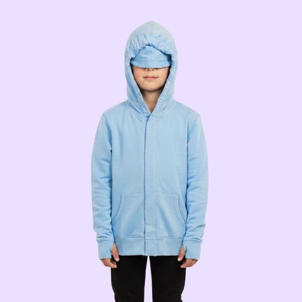 Lightweight QuietSense hoodie in light blue French Terry
